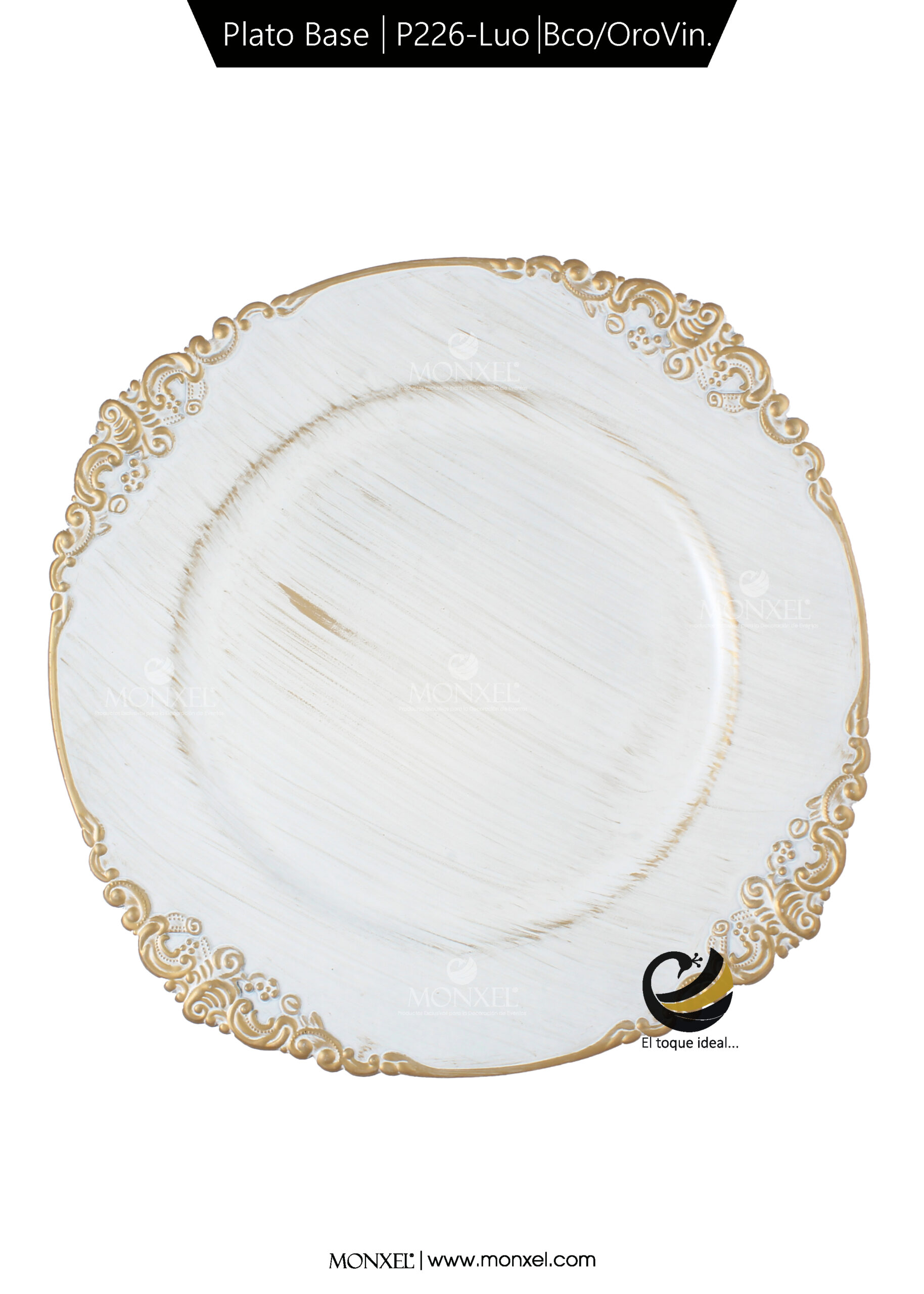 Plato Base P226-LUO Blanco/Oro Vintage 33 cm. (Polipropileno)
