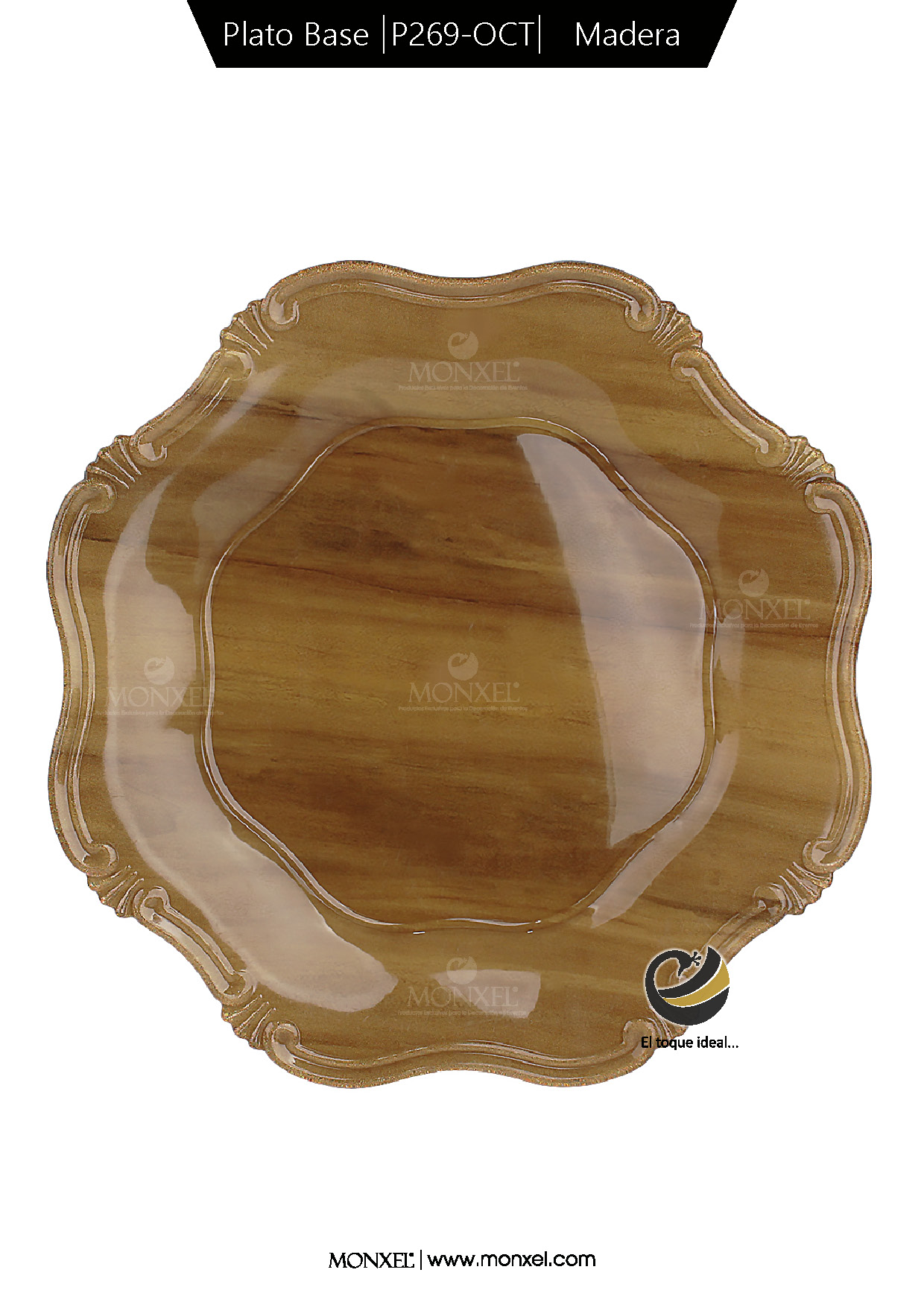 Plato Base P269-OCT Madera 34 cm. (Acrílico)