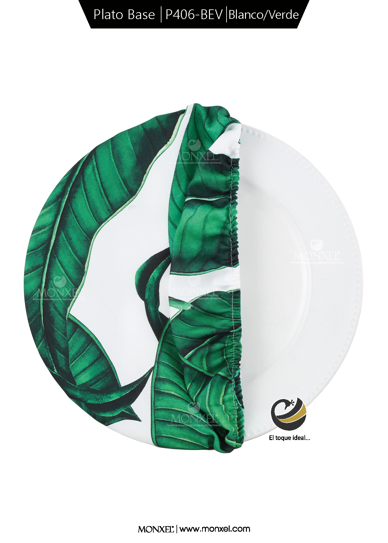 Funda Plato Base P406-BEV Blanco/Verde 40 cm. (Textil)