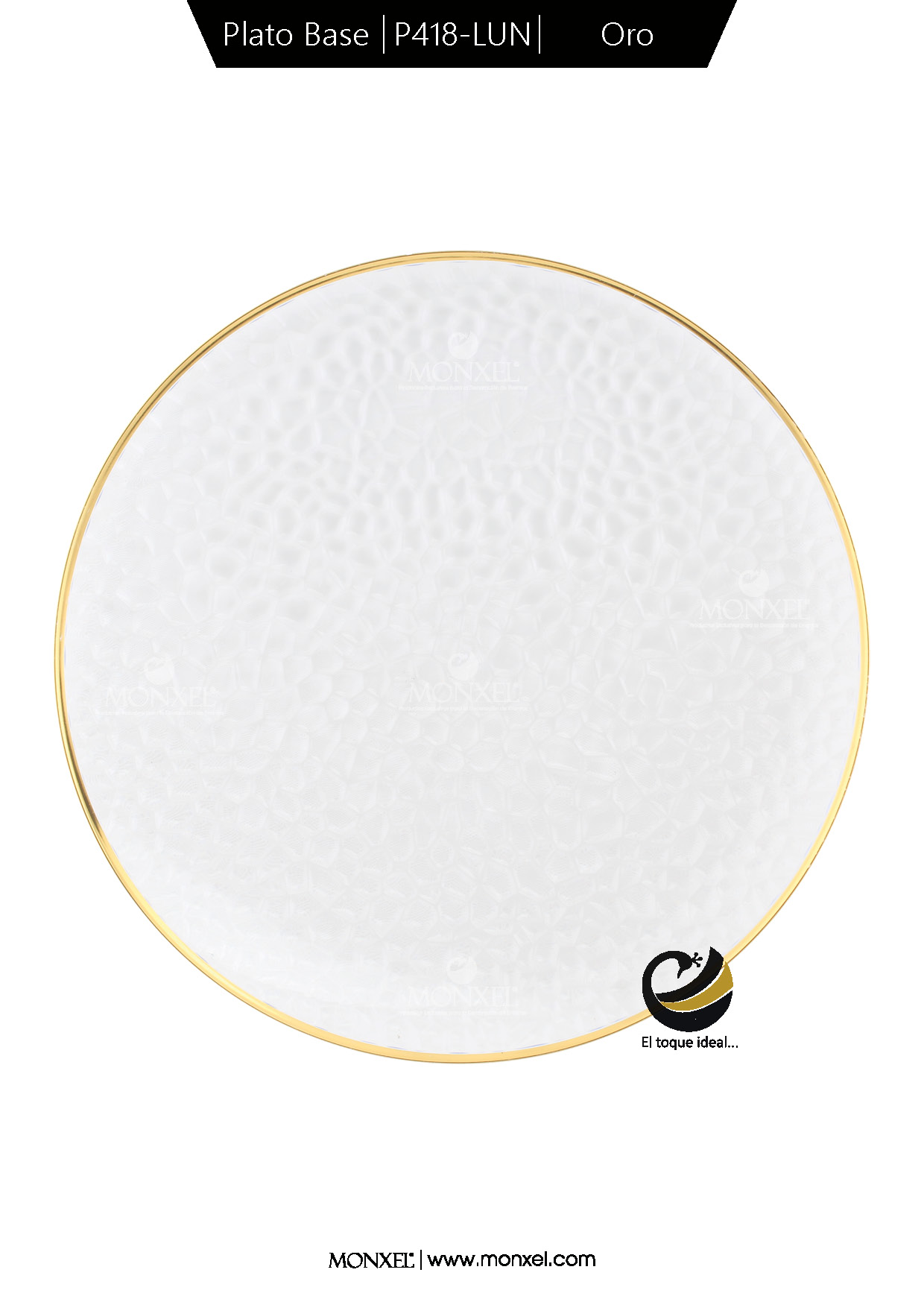 Plato Base P418-LUN Oro 33 cm. (Acrílico)