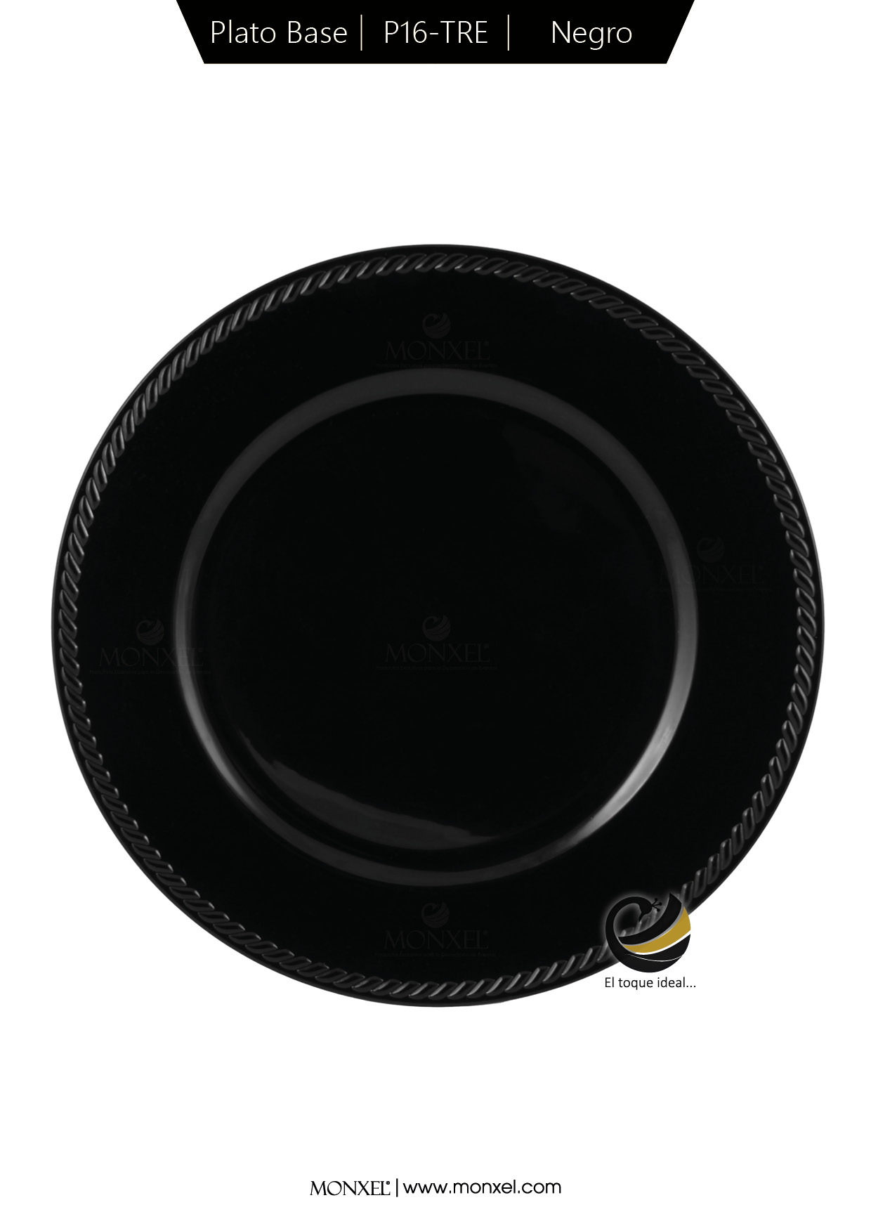 Plato Base P16-TRE Negro 33 cm. (Polipropileno)