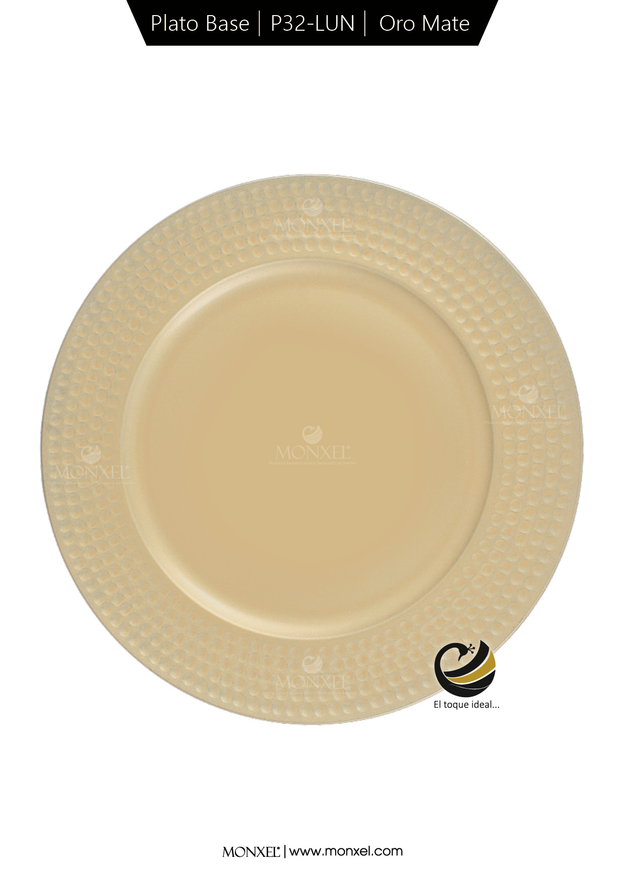 Plato Base P32-LUN Oro Mate 33 cm. (Polipropileno)